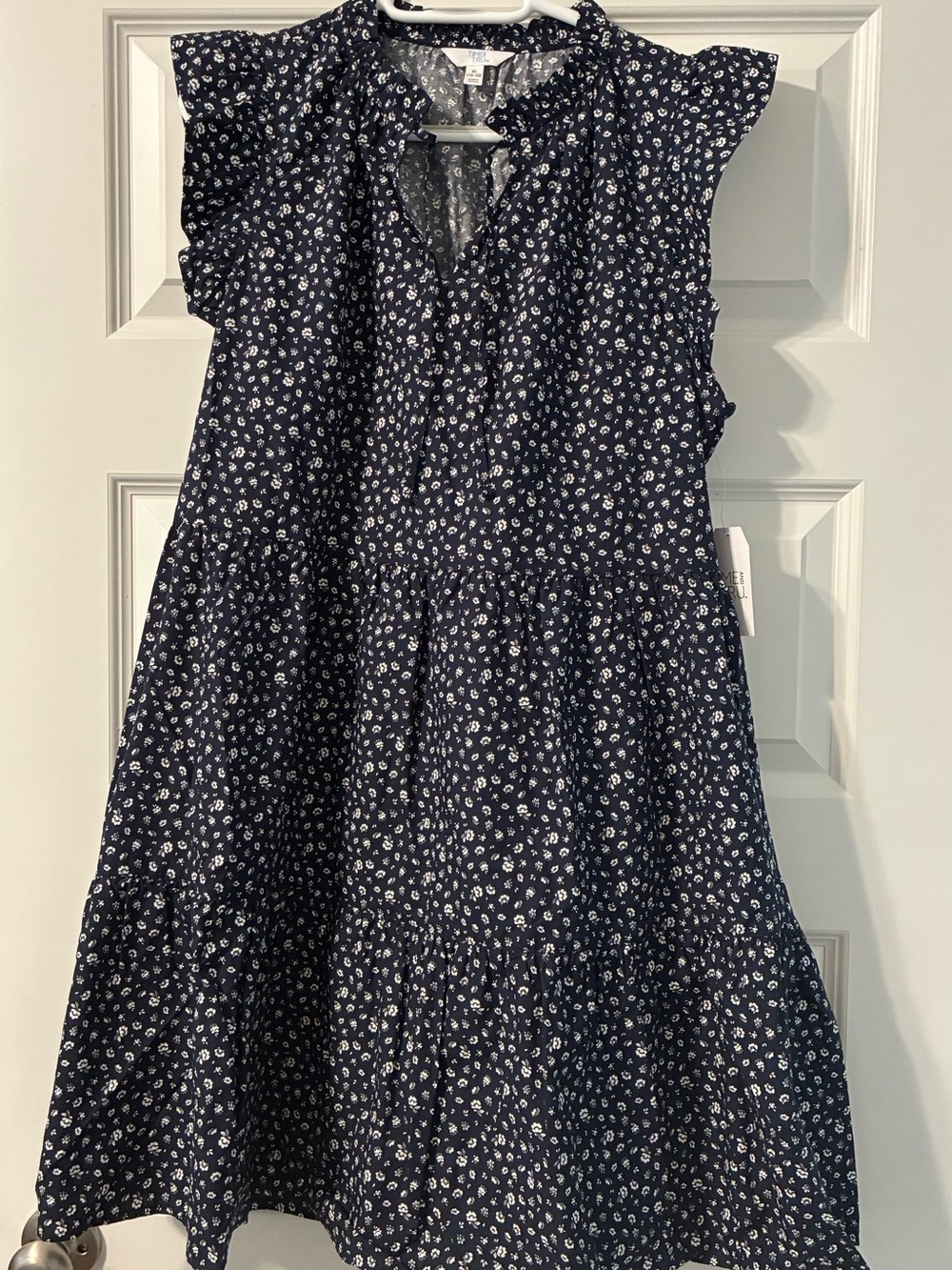 Time and Tru Navy Floral Ruffle Sleeve Dress
